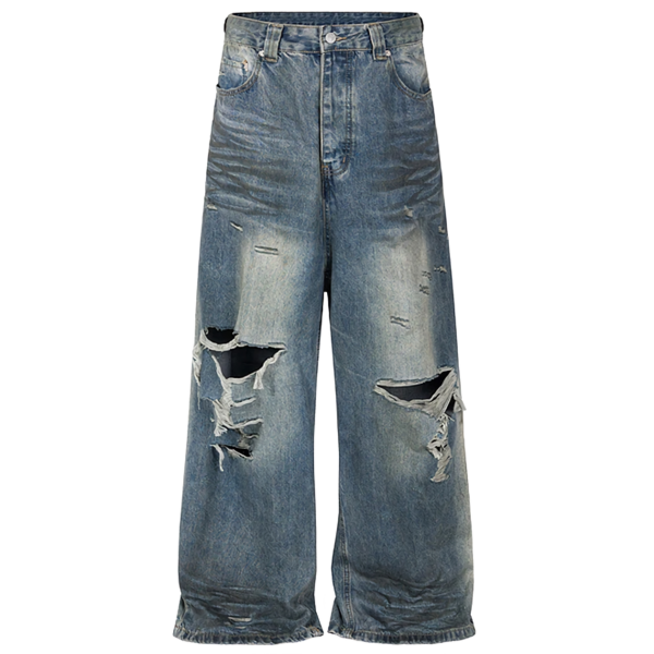 Distressed Wide Leg Baggy Denim Jeans