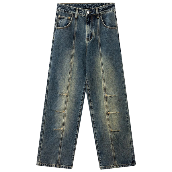 Pleat Stitch Vintage Wash Denim Jeans