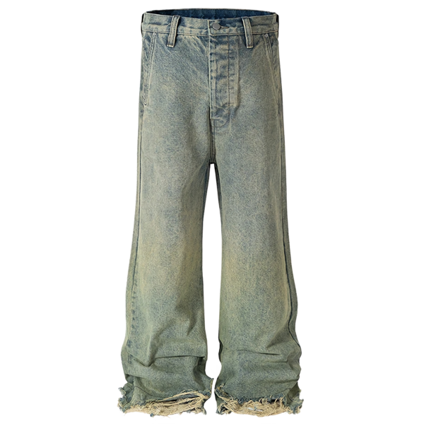 Retro Wash Denim Jeans with Frayed Ankle Hem