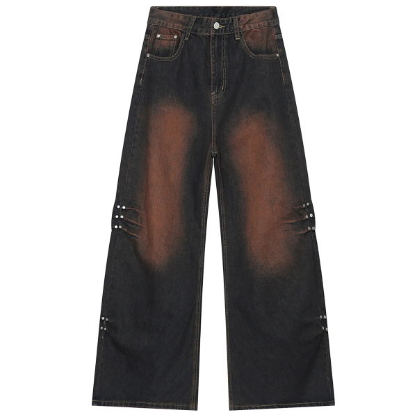 Rusty Fade Flare Denim Jeans with Rivet Detail